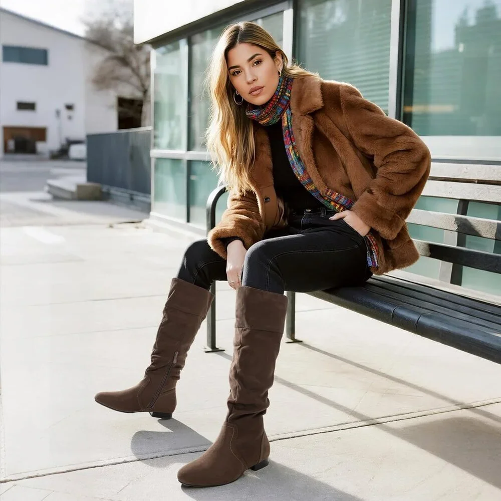 Women's Taupe Dream Pairs Pull On Knee High Boots for Fall and Winter